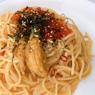 贅沢リッチなウニとイクラの明太子パスタ♫